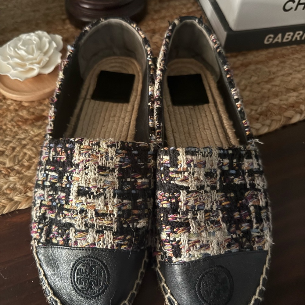 Tory Burch Multicolor Tweed Espadrilles with Black Toe Cap